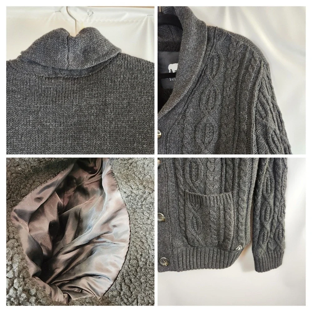 American Stitch Men XL Cable Knit Shawl Collar Cardigan Sweater Jacket Fisherman